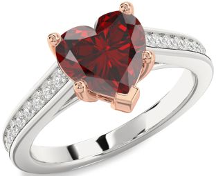 Diamond Amethyst Platinum & Rose Gold Heart Solitaire Pave Engagement Ring