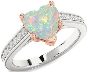 Diamond Amethyst Platinum & Rose Gold Heart Solitaire Pave Engagement Ring