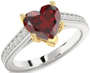 Diamond Amethyst Platinum & Yellow Gold Heart Solitaire Pave Engagement Ring