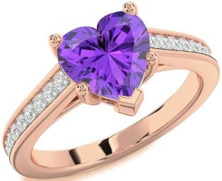 Diamond Amethyst Rose Gold Heart Solitaire Pave Engagement Ring