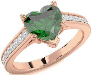 Diamond Emerald Rose Gold Heart Solitaire Pave Engagement Ring