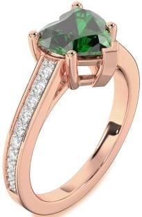 Diamond Emerald Rose Gold Heart Solitaire Pave Engagement Ring