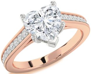 Diamond White Rose Gold Heart Solitaire Pave Engagement Ring