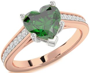 Diamond Emerald White Rose Gold Heart Solitaire Pave Engagement Ring