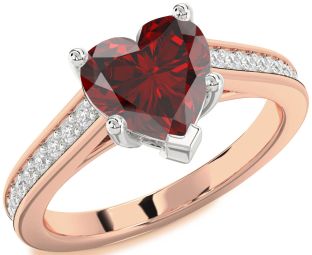 Diamond Amethyst Platinum & Rose Gold Heart Solitaire Pave Engagement Ring