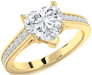 Diamond Gold Heart Solitaire Pave Engagement Ring