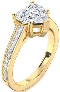 Diamond Gold Heart Solitaire Pave Engagement Ring