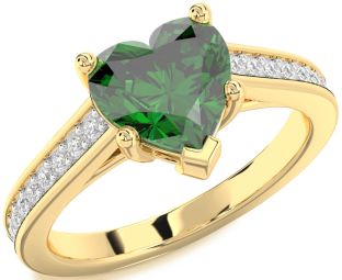 Diamond Emerald Gold Heart Solitaire Pave Engagement Ring