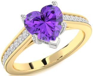 Diamond Amethyst Platinum & Yellow Gold Heart Solitaire Pave Engagement Ring