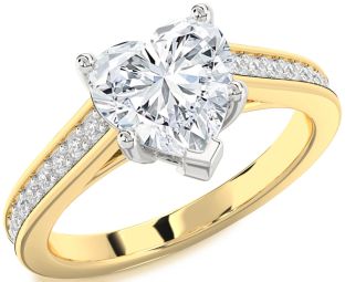 Diamond White Yellow Gold Heart Solitaire Pave Engagement Ring