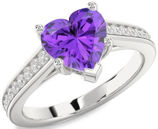 Diamond Amethyst Platinum Heart Solitaire Pave Engagement Ring