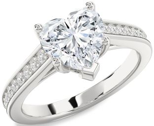 Diamond White Gold Heart Solitaire Pave Engagement Ring