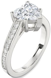 Diamond White Gold Heart Solitaire Pave Engagement Ring