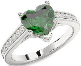 Diamond Emerald White Gold Heart Solitaire Pave Engagement Ring