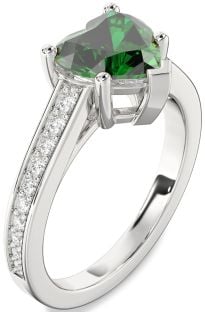 Diamond Emerald White Gold Heart Solitaire Pave Engagement Ring
