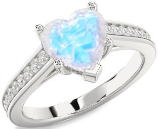 Diamond Amethyst Silver Heart Solitaire Pave Engagement Ring