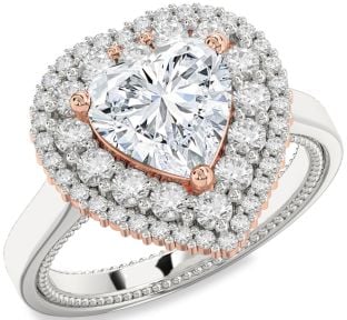 Diamond White Rose Gold Heart Halo Solitaire Engagement Ring