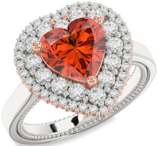 Diamond Amethyst Platinum & Rose Gold Heart Halo Engagement Ring