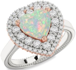 Diamond Amethyst Platinum & Rose Gold Heart Halo Engagement Ring