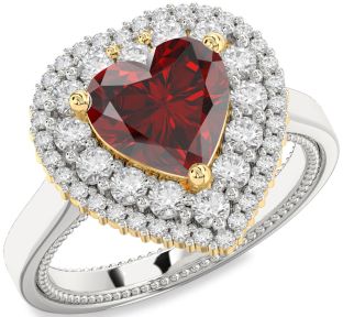 Diamond Amethyst Platinum & Yellow Gold Heart Halo Engagement Ring