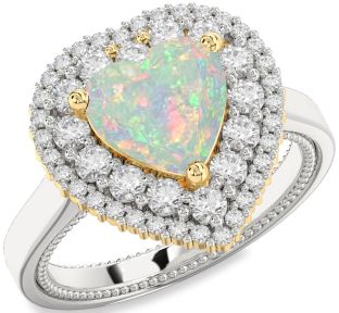 Diamond Amethyst Platinum & Yellow Gold Heart Halo Engagement Ring