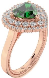 Diamond Emerald Rose Gold Heart Halo Engagement Ring