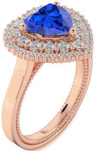 Diamond Blue Sapphire Rose Gold Heart Halo Engagement Ring