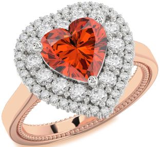 Diamond Amethyst Platinum & Rose Gold Heart Halo Engagement Ring