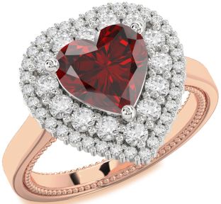 Diamond Amethyst Platinum & Rose Gold Heart Halo Engagement Ring