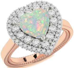 Diamond Amethyst Platinum & Rose Gold Heart Halo Engagement Ring