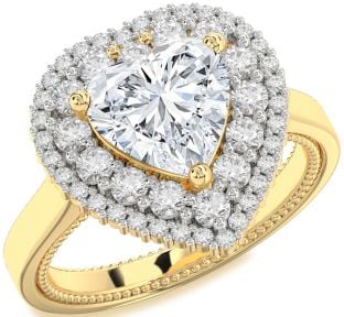 Diamond Gold Heart Halo Solitaire Engagement Ring