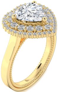 Diamond Gold Heart Halo Engagement Ring