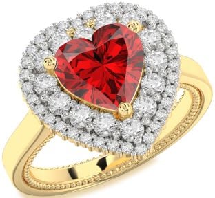 Diamond Ruby Gold Heart Halo Solitaire Engagement Ring