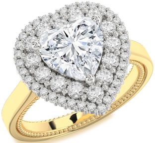 Diamond White Yellow Gold Heart Halo Solitaire Engagement Ring