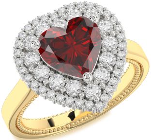 Diamond Amethyst Platinum & Yellow Gold Heart Halo Engagement Ring