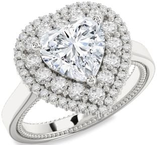 Diamond White Gold Heart Halo Solitaire Engagement Ring