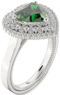 Diamond Emerald White Gold Heart Halo Engagement Ring