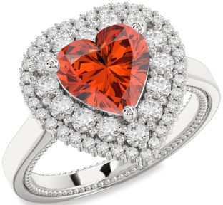 Diamond Amethyst Platinum Heart Halo Engagement Ring