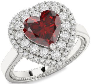 Diamond Amethyst Platinum Heart Halo Engagement Ring