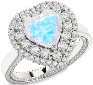 Diamond Amethyst Silver Heart Halo Engagement Ring