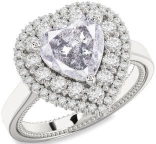 Salt & Pepper Diamond Silver Heart Halo Engagement Ring