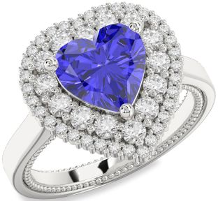 Diamond Amethyst Platinum Heart Halo Engagement Ring