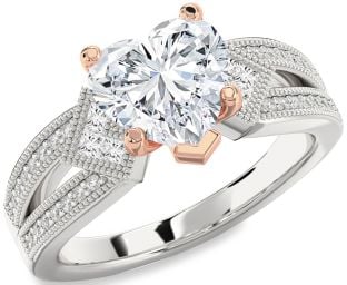 Diamond White Rose Gold Heart Solitaire Pave Engagement Ring