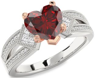 Diamond Amethyst Platinum & Rose Gold Heart Vintage Engagement Ring