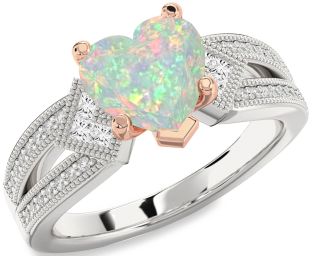 Diamond Amethyst Platinum & Rose Gold Heart Vintage Engagement Ring