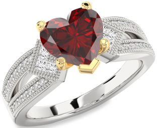 Diamond Amethyst Platinum & Yellow Gold Heart Vintage Engagement Ring