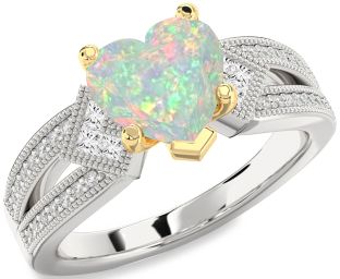 Diamond Amethyst Platinum & Yellow Gold Heart Vintage Engagement Ring