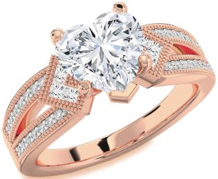 Diamond Rose Gold Heart Vintage Engagement Ring
