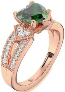 Diamond Emerald Rose Gold Heart Vintage Engagement Ring