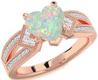 Diamond Amethyst Rose Gold Heart Vintage Engagement Ring